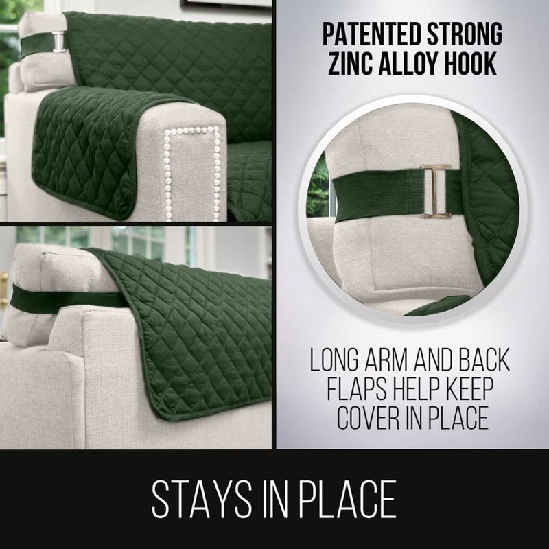 Sofa Shield Couch Slip Cover with Patented Strap, Cushion Protector, US Designed Reversible Stain and Dog Tear Resistant Slipcover, 78 inch Seat, Washable Covers for Dogs Pets, Hunter Green Sage - Image 4